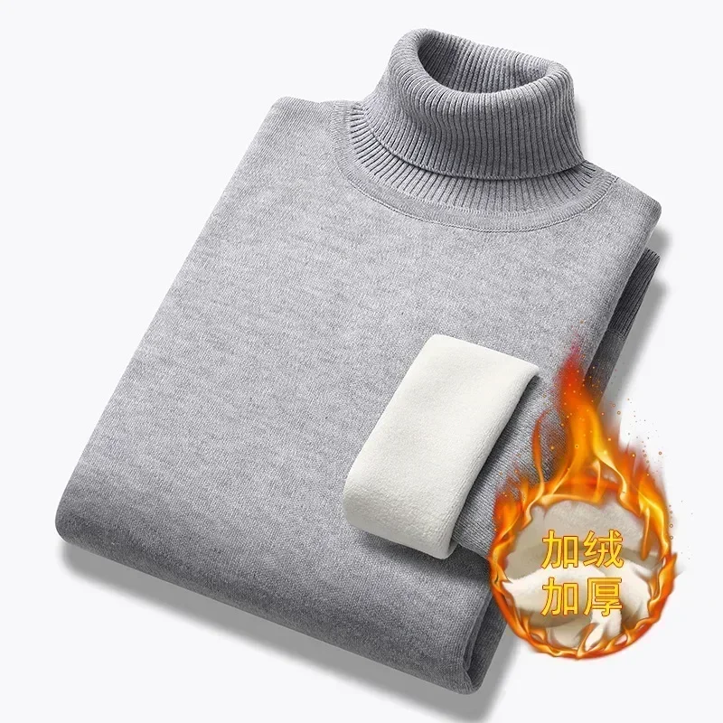 

New winter trend sweater men's solid color casual long-sleeved high-necked pullover high-necked fleece warm slim sweater