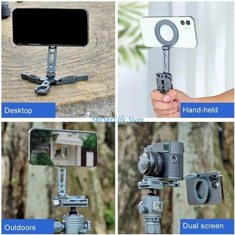 E65E Foldable Phone Holder Desktop Tripod Cellphone Stand Tripod Phone Clamp Light Weight Travel