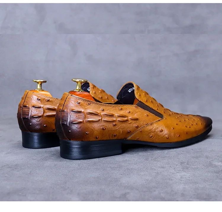 Business Large Size Casual Slip-On Crocodile Pattern Embossed Men's Genuine Leather Shoes British Custom Cowhide Pointed Loafers
