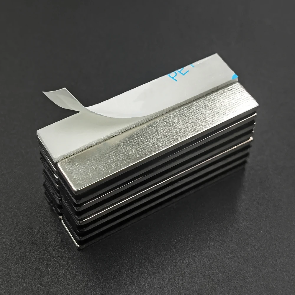 Neodymium Rectangle with Double Sided Adhesive, Super Powerful, Strong, Permanent Magnetic, NdFeB Block, 60x10x3 N35, 10 Pcs