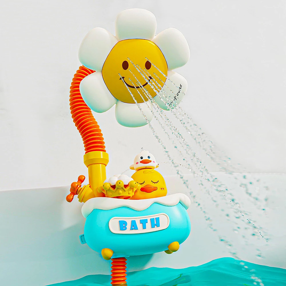 Baby Bath Toys Adjustable Sunflower Shower Head Bathtub Toys 3 Water Spraying Modes Stackable Design Fun for Kids Toddlers Gifts