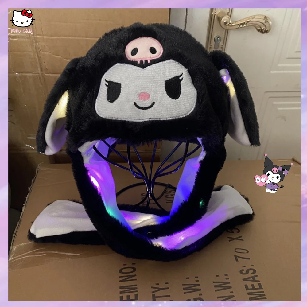 

Kuromi Plush Luminous Hat Cinnamoroll Melody Hello Kitty Kawaii Anime Sanrios Cartoon Winter Hat with Moving Ears Cute Girl Gift