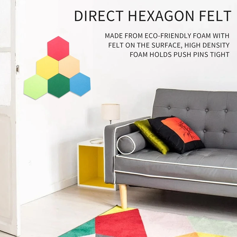 บอร์ดหมุดสักหลาดหกเหลี่ยม6แพ็คบอร์ดติดด้วยตนเองกระดานข่าวแผ่นไม้ก๊อกภาพโฟมสีสันสดใสตกแต่งผนังด้วย6 pushpins