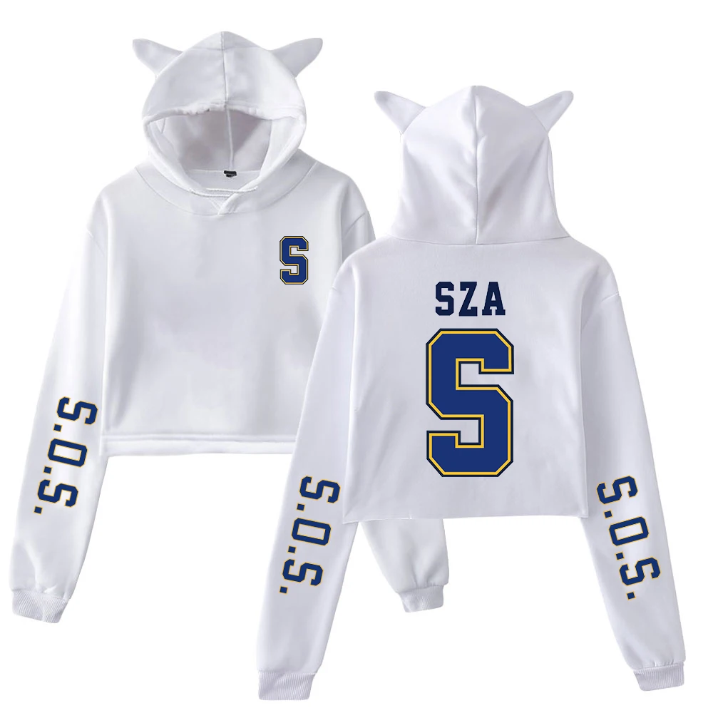 

SZA Merch SOS Blind New Album Pullover Cat Ears Hoodie Long Sleeve Sweatshirts Female Crop Top Women's Clothes