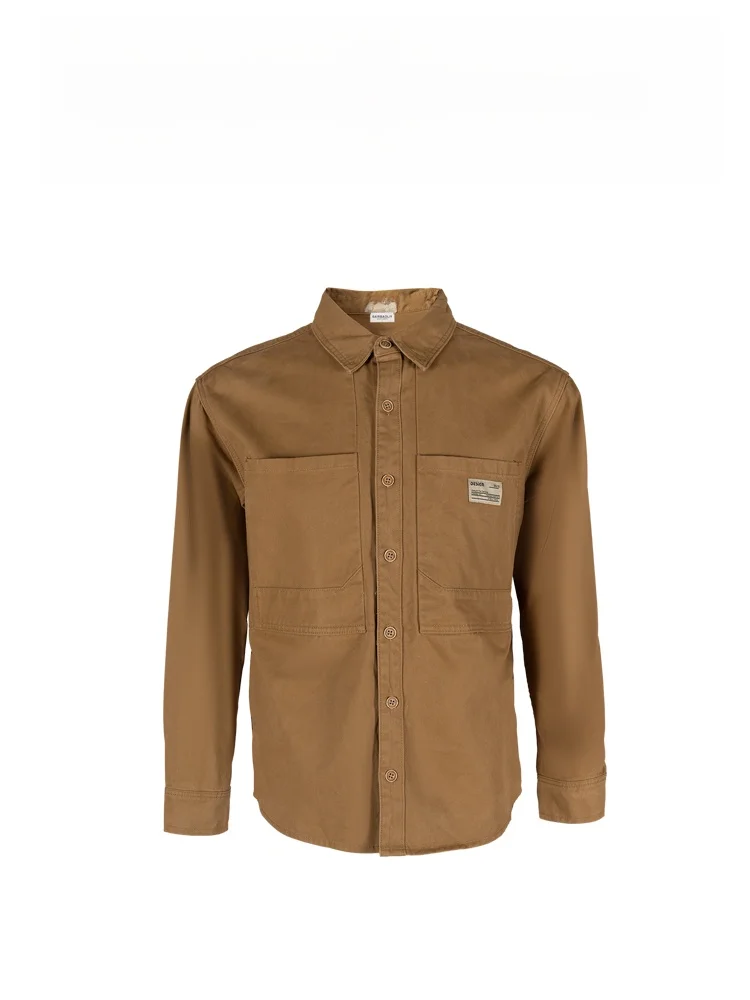 

American Sle Loose Men's Khaki Workwear irt Spring New Faion Outerwear Cotton Breathable Long Sve Stand Fit