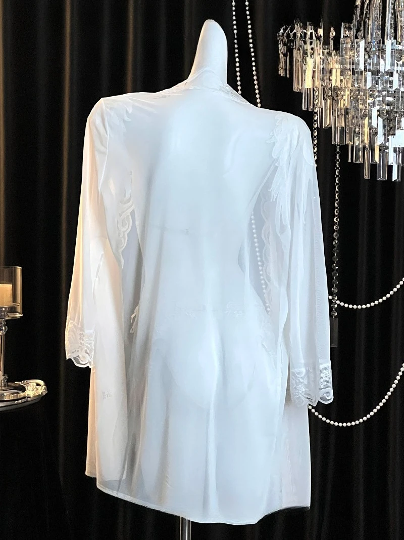 Angel Embroidered Mesh One-Piece Uniform,Pure Desire Light Mature Lace Robe Set,Romantic QQNY Lingerie for Women