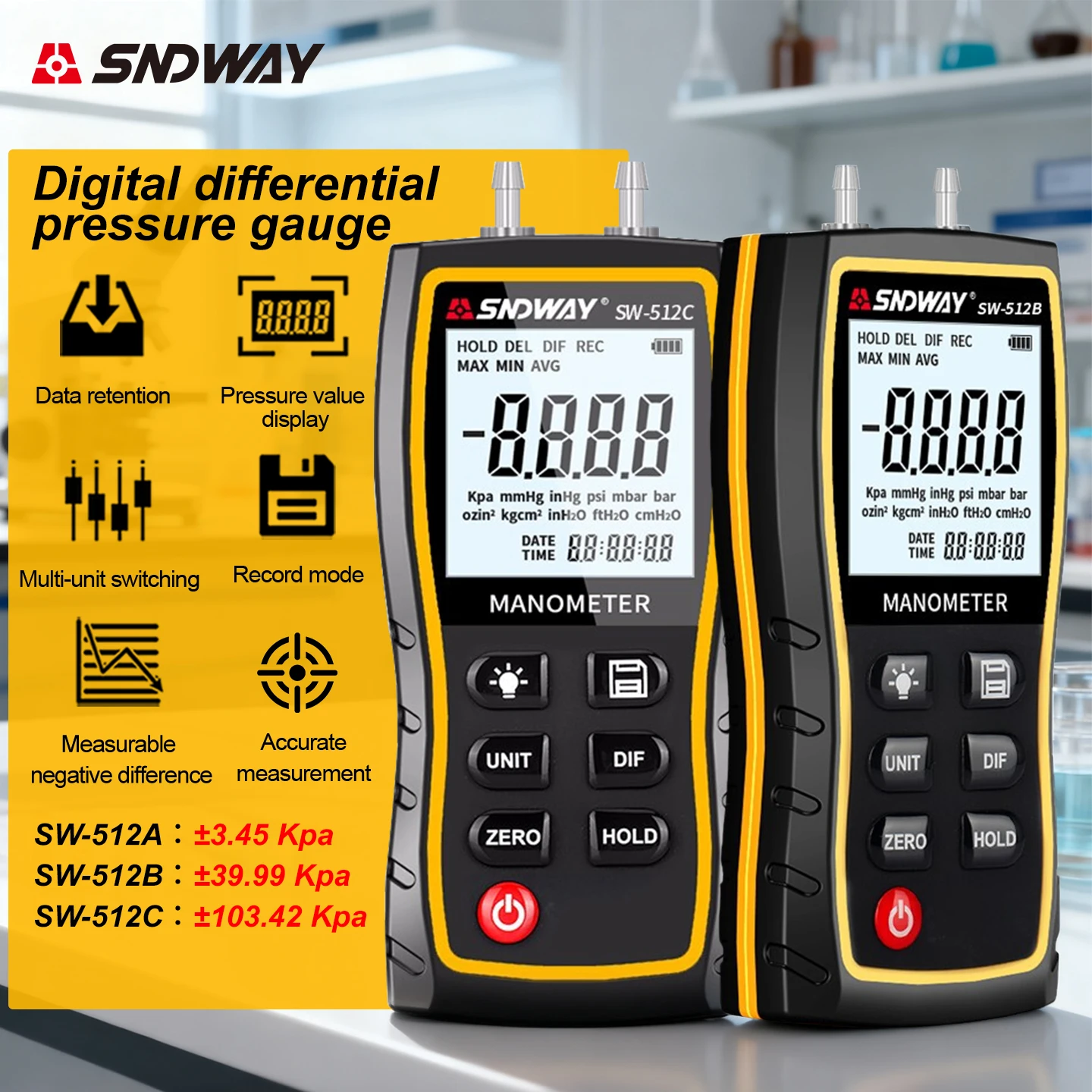 

SNDWAY Digital Pressure Gauge Barometer + 103.42 KPa 0.01 Resolution Pressure Differential Meter Kit Differential Pressure Meter