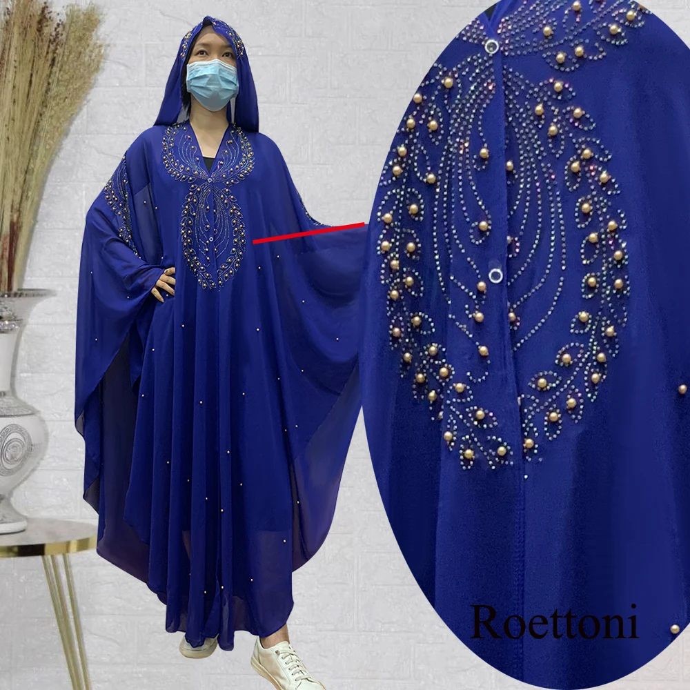 Chiffon Dubai Turkey Islam Abaya Lady\'s Gorgeous Diamonds Hooded  Kaftan Dress Arabic Women\'s Dance Cloth Muslim OutWear  Noble