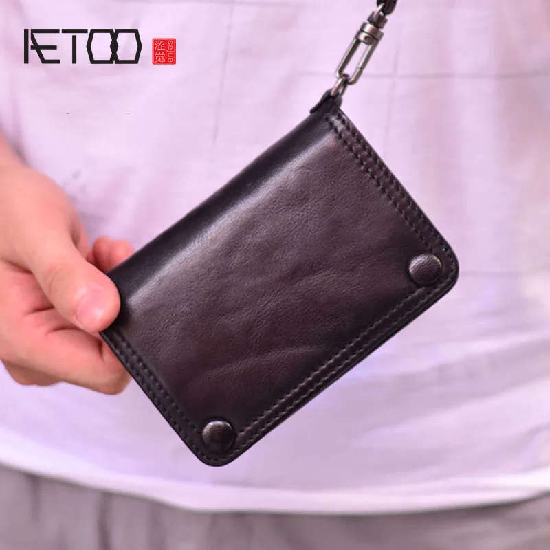 

AETOO Vintage men's wallet, handmade leather wallet, contrast color first layer cowhide short wallet