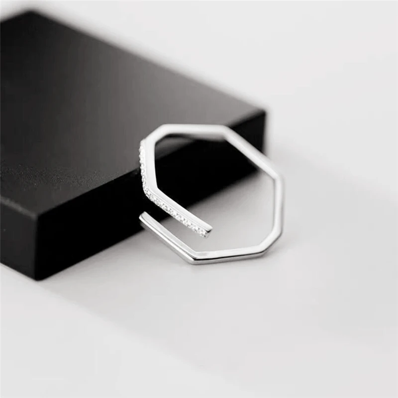 

Sole Memory Cute Zircon Geometry Polygon 925 Sterling Silver Female Resizable Opening Rings RI574