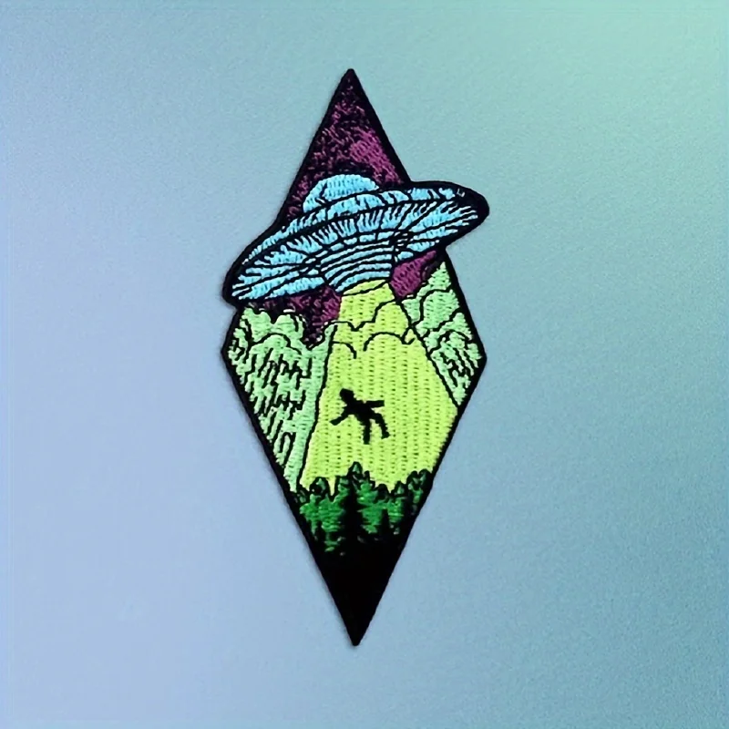 1PC UFO Alien Embroidered Iron-On/Sew-On Patches – Cosmic, Outer Space, Applique for Jackets, Backpacks, Jeans & DIY Deco