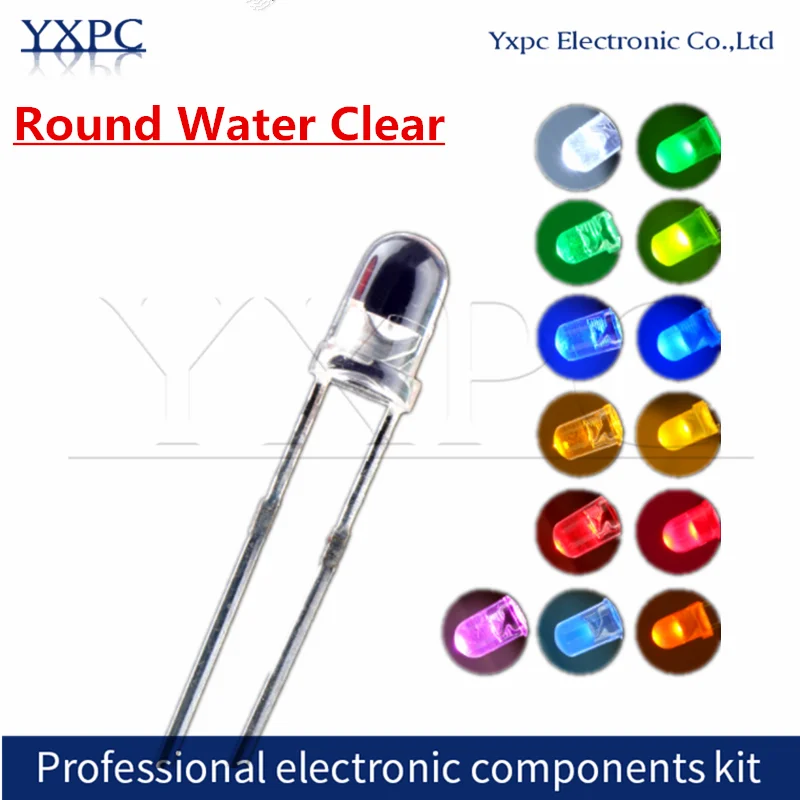 Diodes électroluminescentes de lampe RVB, diodes rondes, eau claire, vert, jaune, bleu, blanc, rouge, orange, violet, rose, F3, 3mm, F5, 5mm, 100