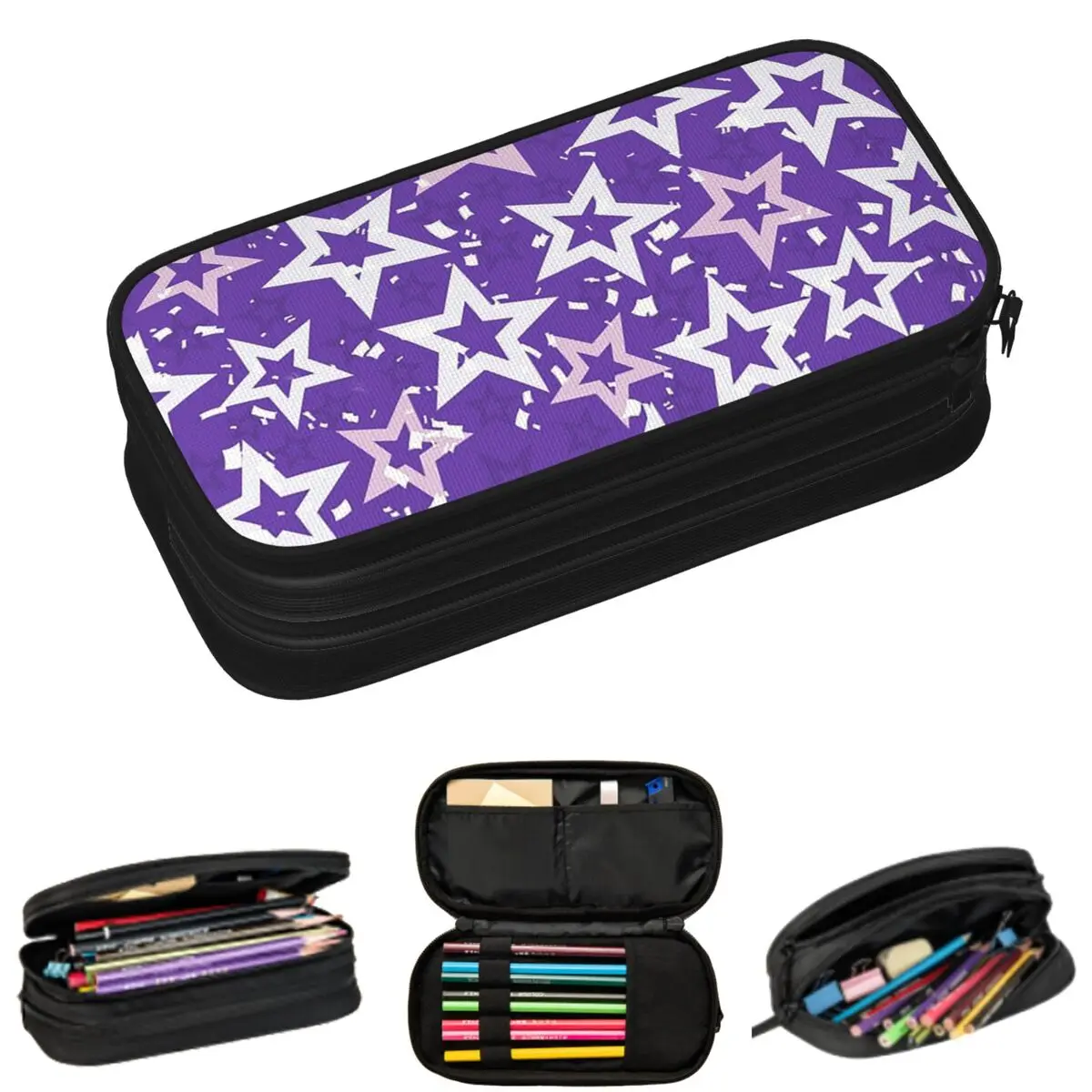 

Красочные пеналы с радужными звездами на фиолетовом фоне для школьников, пеналы для ручек, сумки для карандашей, пеналы большой вместимости