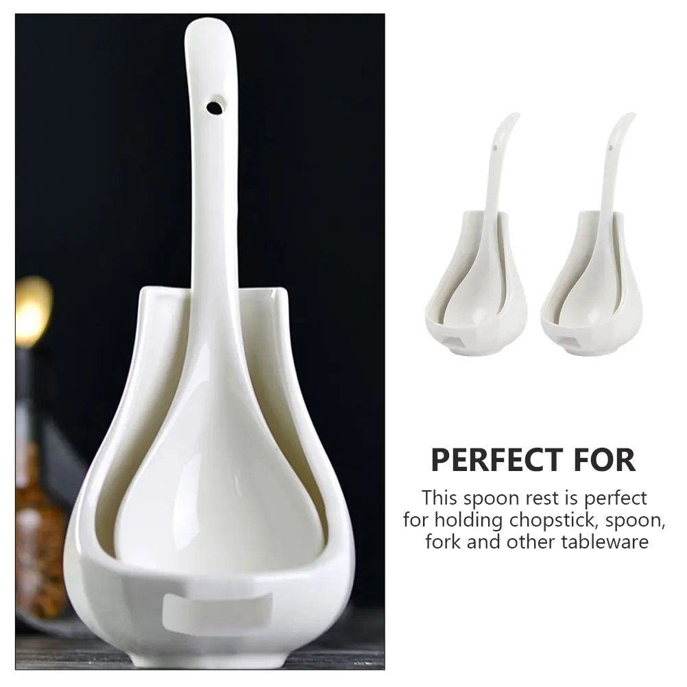 

2Sets Exquisite Ceramic Spoon and Scoop Holder Kit Long Handle Heatresistant Multiuse Kitchen Tableware Storage