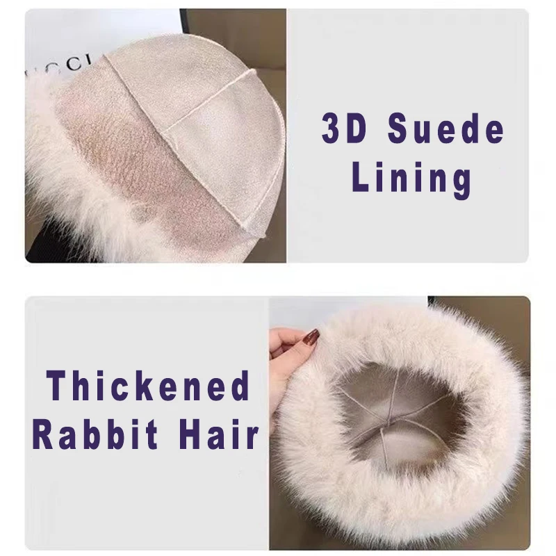 L●Mirror Women's Luxurious Warm Hat, Large Size With Thick Rabbit Fur Trim, Versatile Winter Accessory, Elegant Piece for Festiv 5