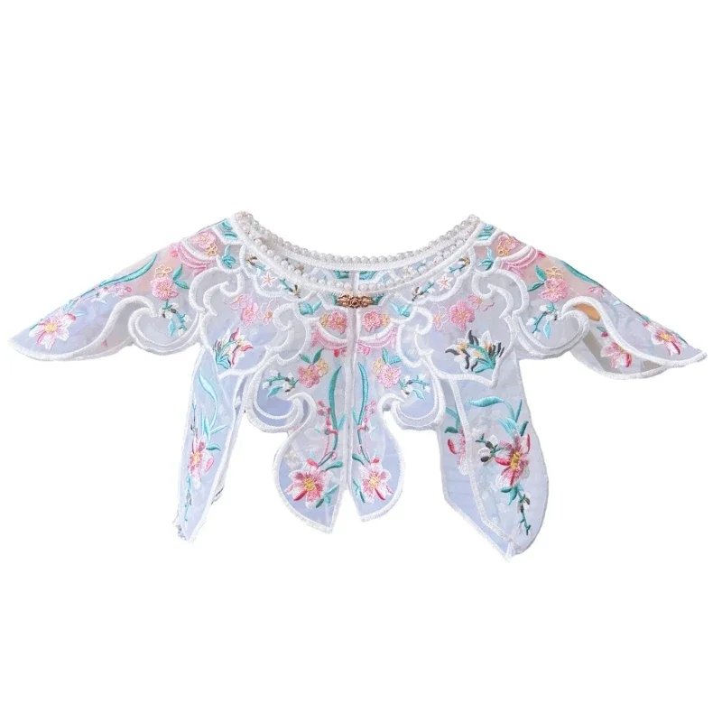 

Vintage False Collar Embroidery Floral Collar Adjustable Shawl Wrap for Female Decorative Collar Wrap Costume Accessory