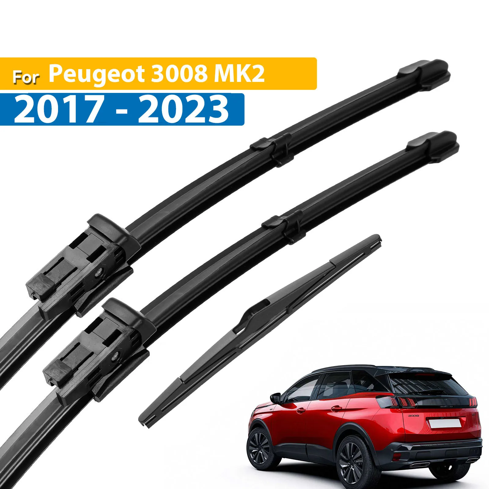 �y�Z�[�����zErick's ���C�p�[ LHD �t�����g & ���A���C�p�[�u���[�h�Z�b�g �v�W���[ 3008 Mk2 2017 - 2023 �t�����g�K���X �t�����g�K���X �E�B���h�E�u���V 28"+16"+12"