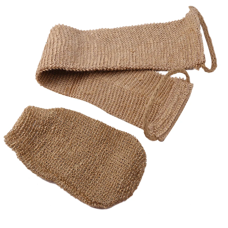 Ramie Jute Bath Towel Shower Towel Back Body Exfoliating Belt Shower Scrubber For Body Cleaning Bathroom Shower Strap