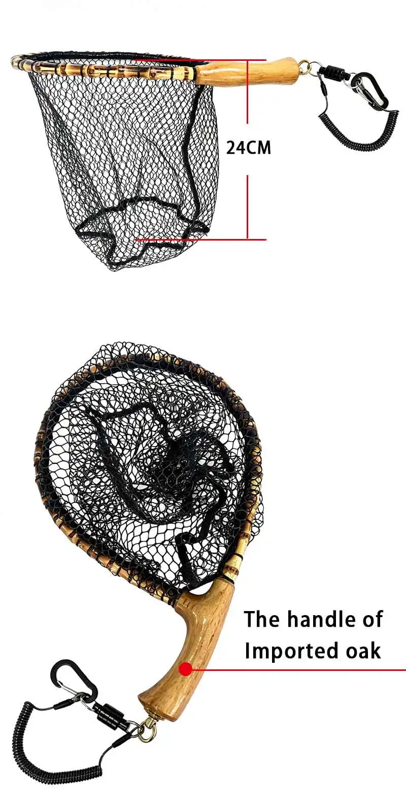 TAKEDO Handgefertigter Leichter Forellen-Landungsnetz mit Eichenholzgriff Fliegenfischer-Netz für Fang und Freilassung von Makrelen, Barsch und Forelle – Detail 3