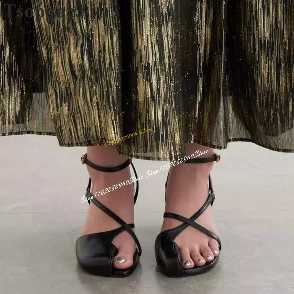 

Narrow Band Black Leather Tabi Sandals Chunky High Heel Shoes For Women Ankle Buckle Strap Split Toe 2024 Zapatos Para Mujere