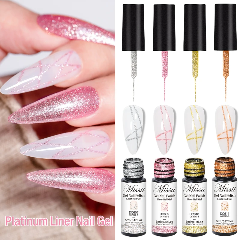 Mtssii 5ml Platinum Liner Gel Nail Polish Silver Gold Glitter Platinum Drawing Painting Gel Polish Manicure Nail Art DIY Line