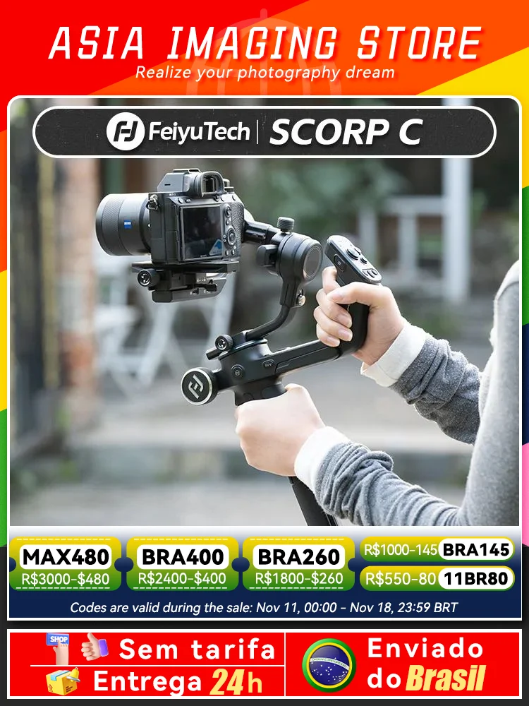 【 Do Brasil 】 FeiyuTech SCORP C 3-Axis Handheld Gimbal DSLR Mirrorless Camera Stabilizer for Sony ZVE10 A7IV A6400 Canon R Nikon