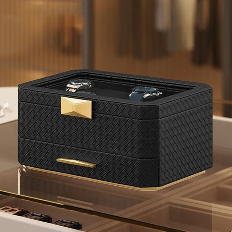 Luxury Watch Box Leather Jewelry Storage Boxes Double-layer Ring Watches Organizer Display Box Large Capacity Jewelry Boxes