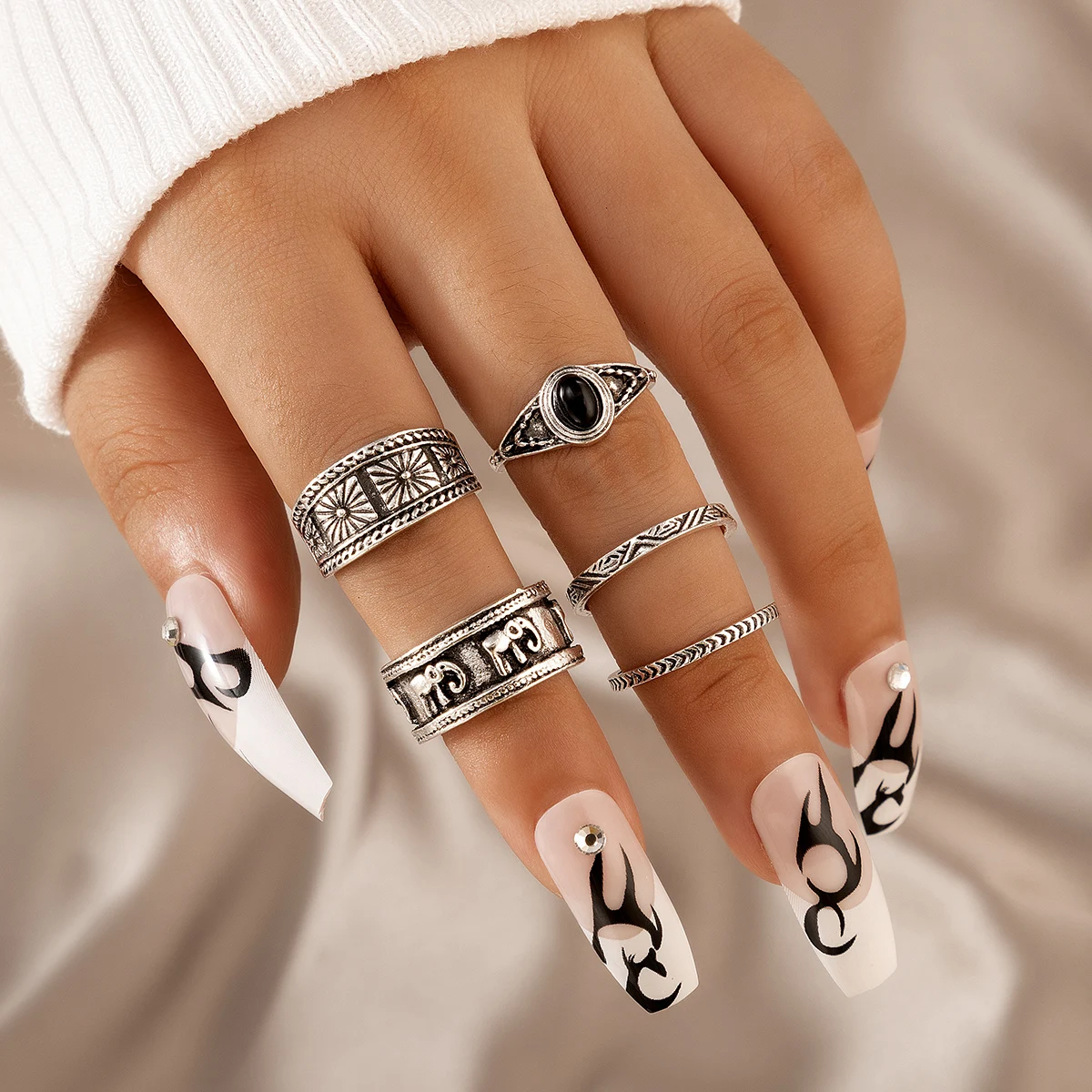 Tocona Boho Crown Moon Heart Rhinestone Geometric Flower Knuckle Rings Set for Women Midi Finger Rings Stacking Finger Jewelrys