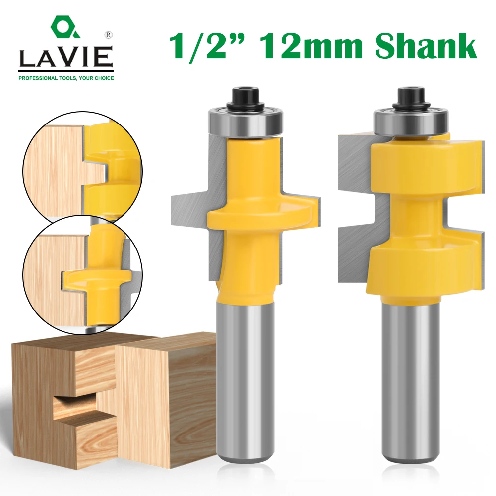 LAVIE 2pcs 12mm Shank T-Slot Bearings Square Tooth Tenon Bit Milling Cutter Carving Router Bit Set For Woodworking C12150A3232Y