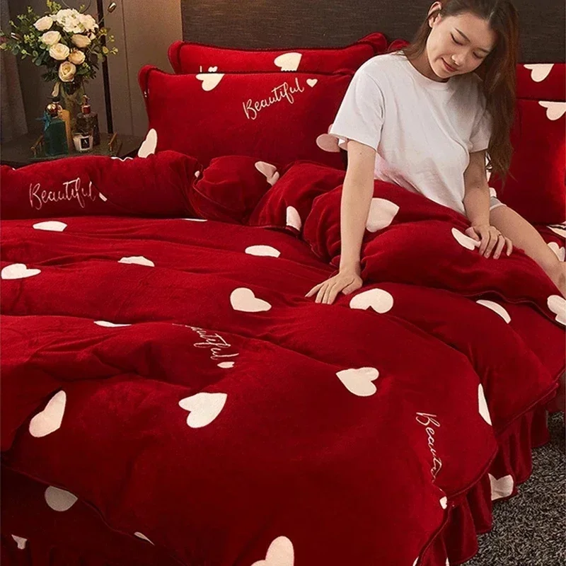 Winter warm coral fleece duvet cover 200x230cm super soft cozy king size 2 people couple luxury double bed bedding set