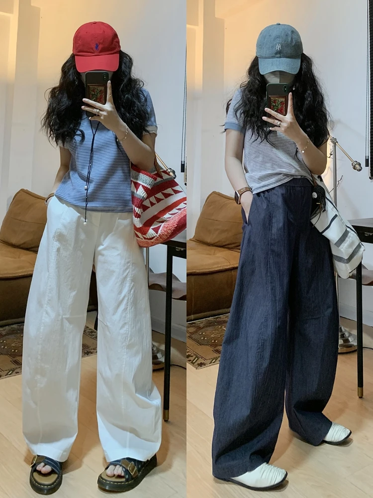 

Женские повседневные брюки QinEition с высокой талией, свободные, из хлопка, в японском стиле, мешковатые, для женщин