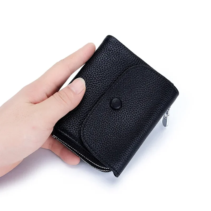 Brand Women Wallets Flip Trifold Coin Purse Genuine Leather Natural Textured Leather Card Holder Zipper Soft Cowhide Card Wallet