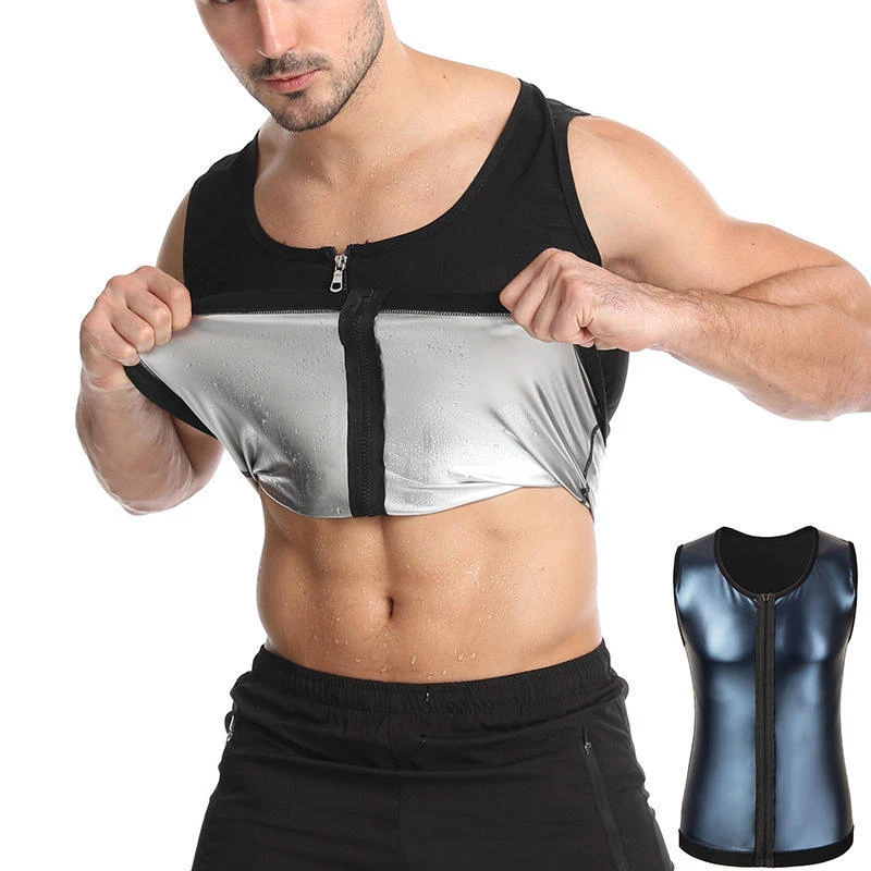 1pcs Men's Shapewear Zipper Coated Silver Vest Exercise slimming corset Compression Sweat Reducing Fat Sauna Tops Waist Trainer