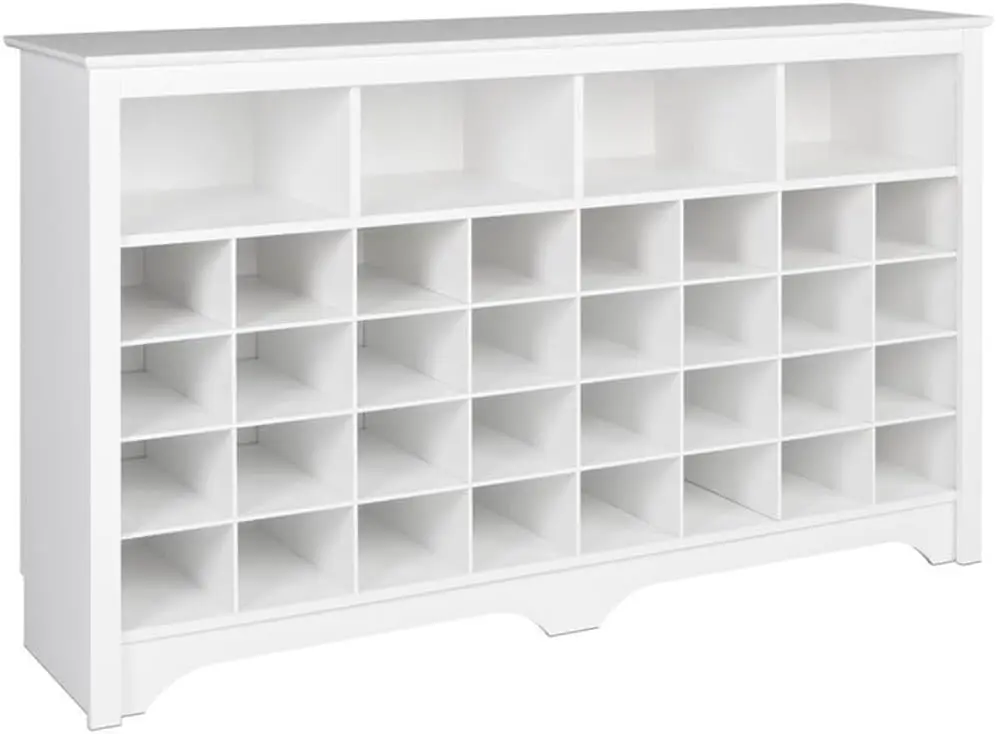 

Белый консольный столик Prepac, шкаф для обуви, шкаф для хранения с 32 кубиками для обуви и 4 большими кубиками для хранения 15,5 дюймов Д x 60 дюймов Ш x 35 дюймов