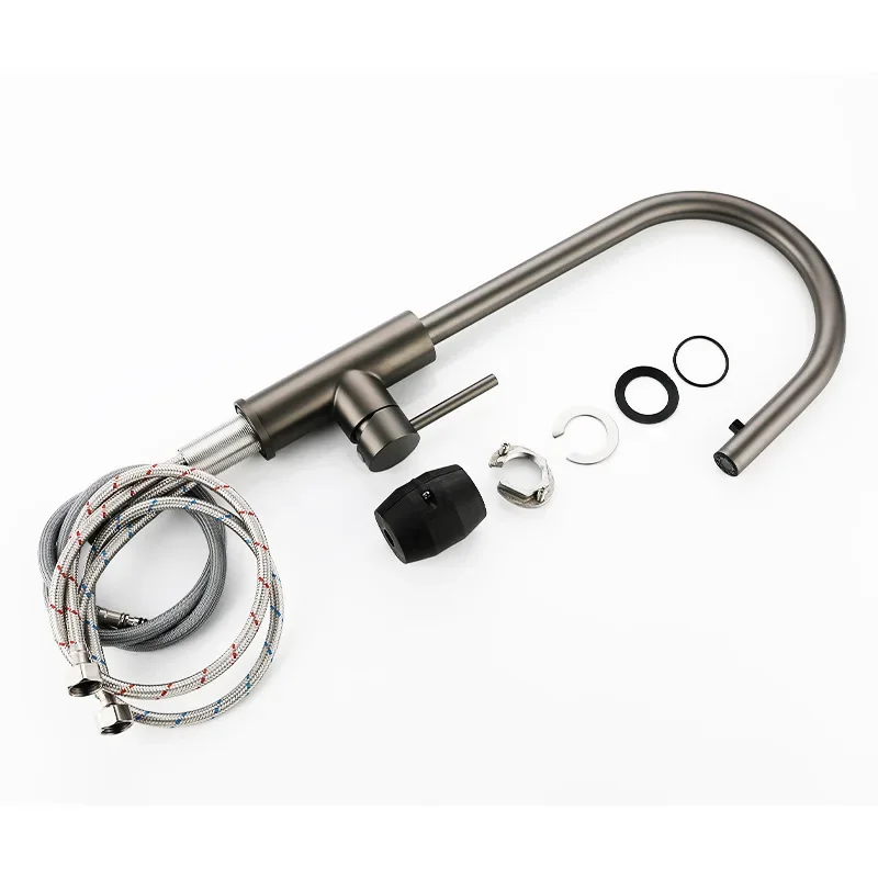 304 Stainless Steel Pull Down Kitchen Faucet With Sprayer Single Handle Cold And Hot Dual Control 2-function Black Sink Tap