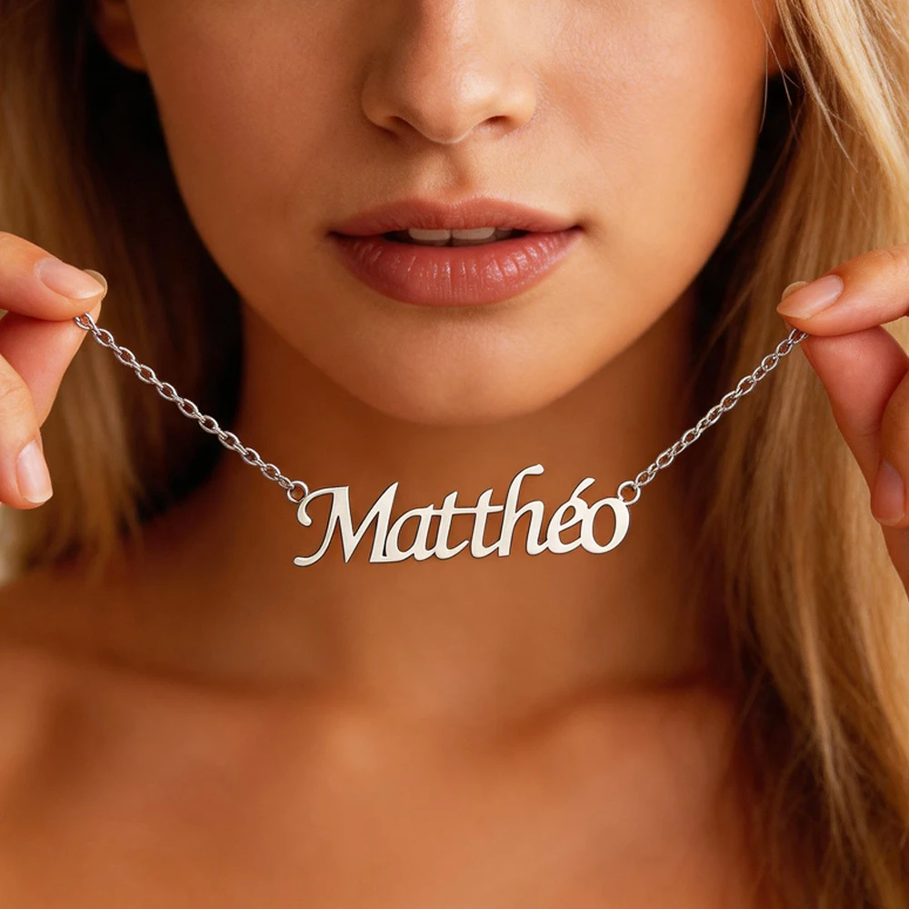 Personalisierte Namenskette mit kursivem Buchstaben-Anhänger für Damen, Edelstahl-Schmuck, Herrenkette, Choker, personalisiert