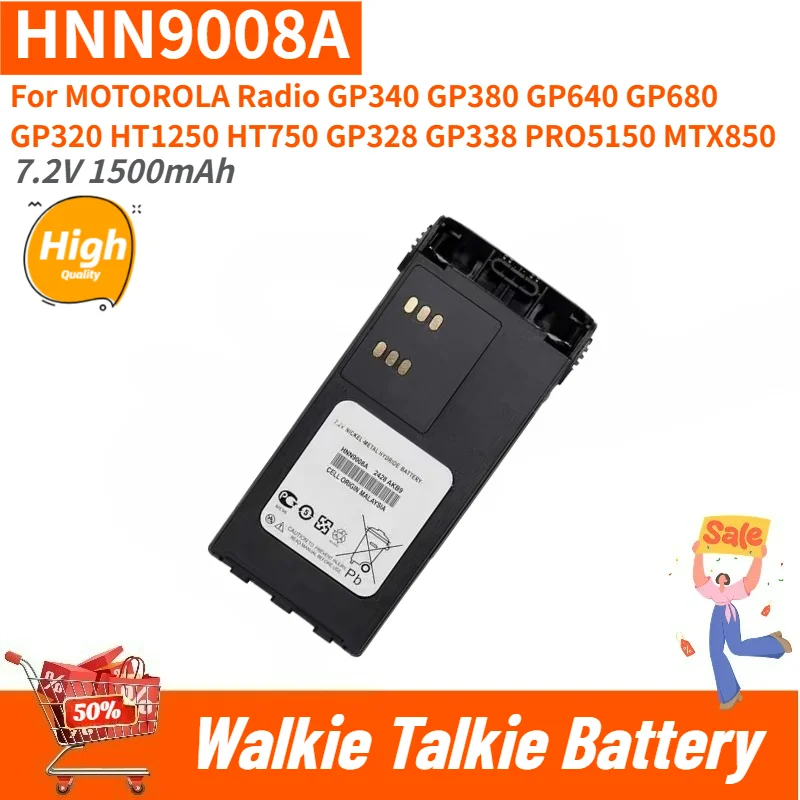 

High Quality HNN9008A 7.2V 1500mAh Walkie Talkie Battery For MOTOROLA Radio GP680 GP320 GP340 GP380 GP640 HT1250 HT750 Brand New