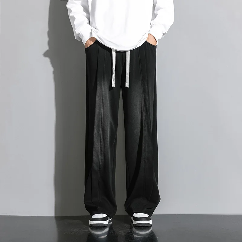 

Spring and autumn wide-leg jeans for men loose straight leg American retro student casual trousers for teenagers high-end denim