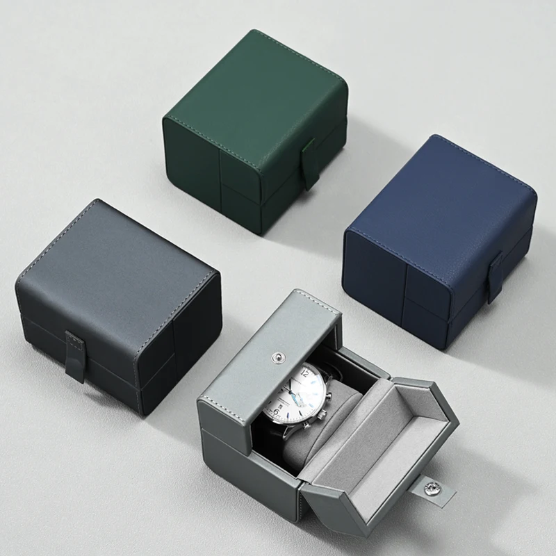 Premium Grey Leather Watch Box Soft Velvet Lining, Sleek Minimalist Design Perfect for Daily Use & Gift-Giving to Showcase Watch