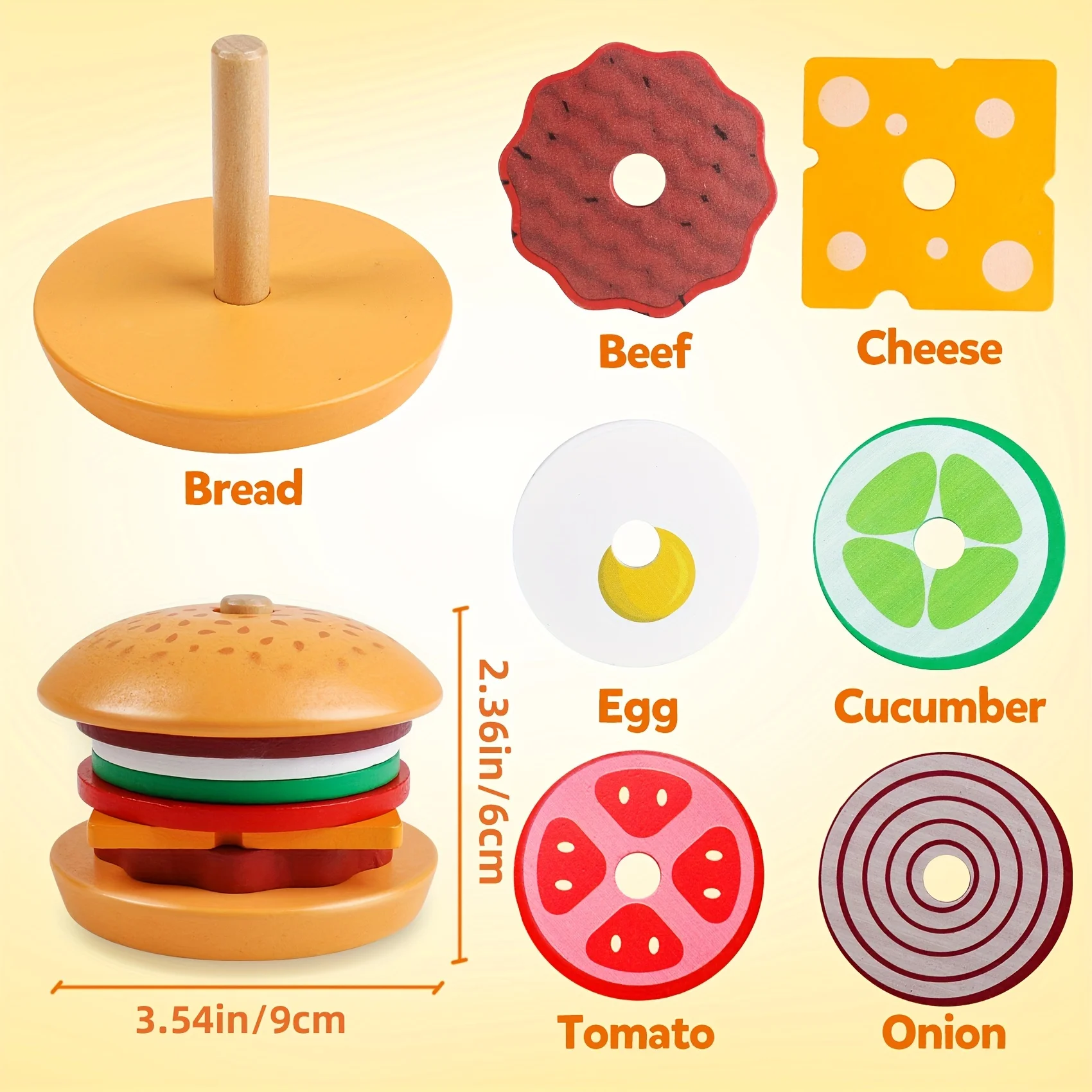 Jouets empilables de tri de hamburger en bois pour les tout-petits et les enfants, jouets d'apprentissage de la motricité fine, Montessori, alth