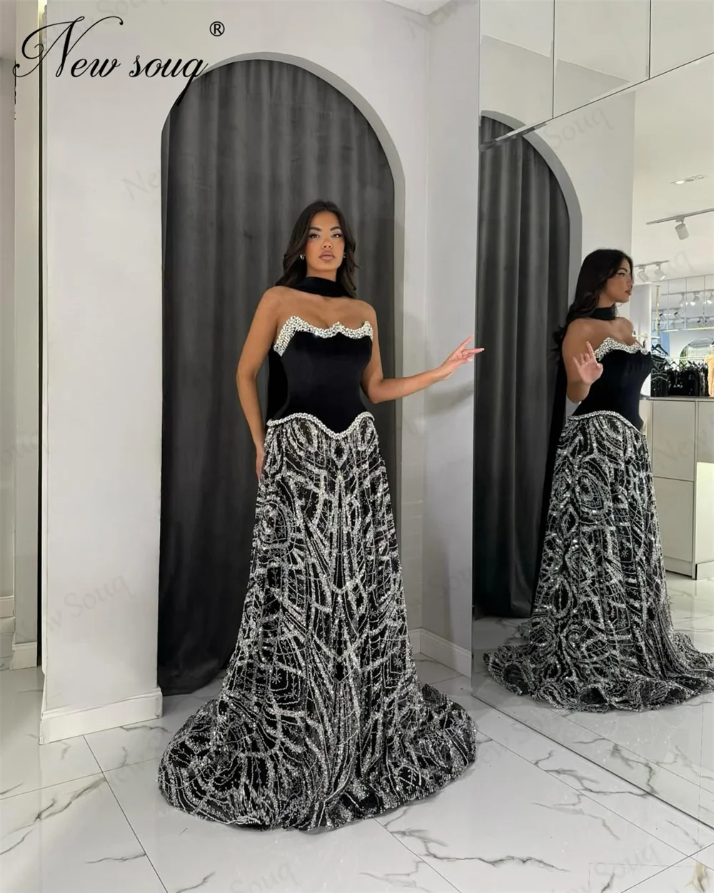 Robes De soirée sans bretelles personnalisées paillettes une ligne robe De bal perles robe De soirée De mariage robes De Noche robe De fiançailles