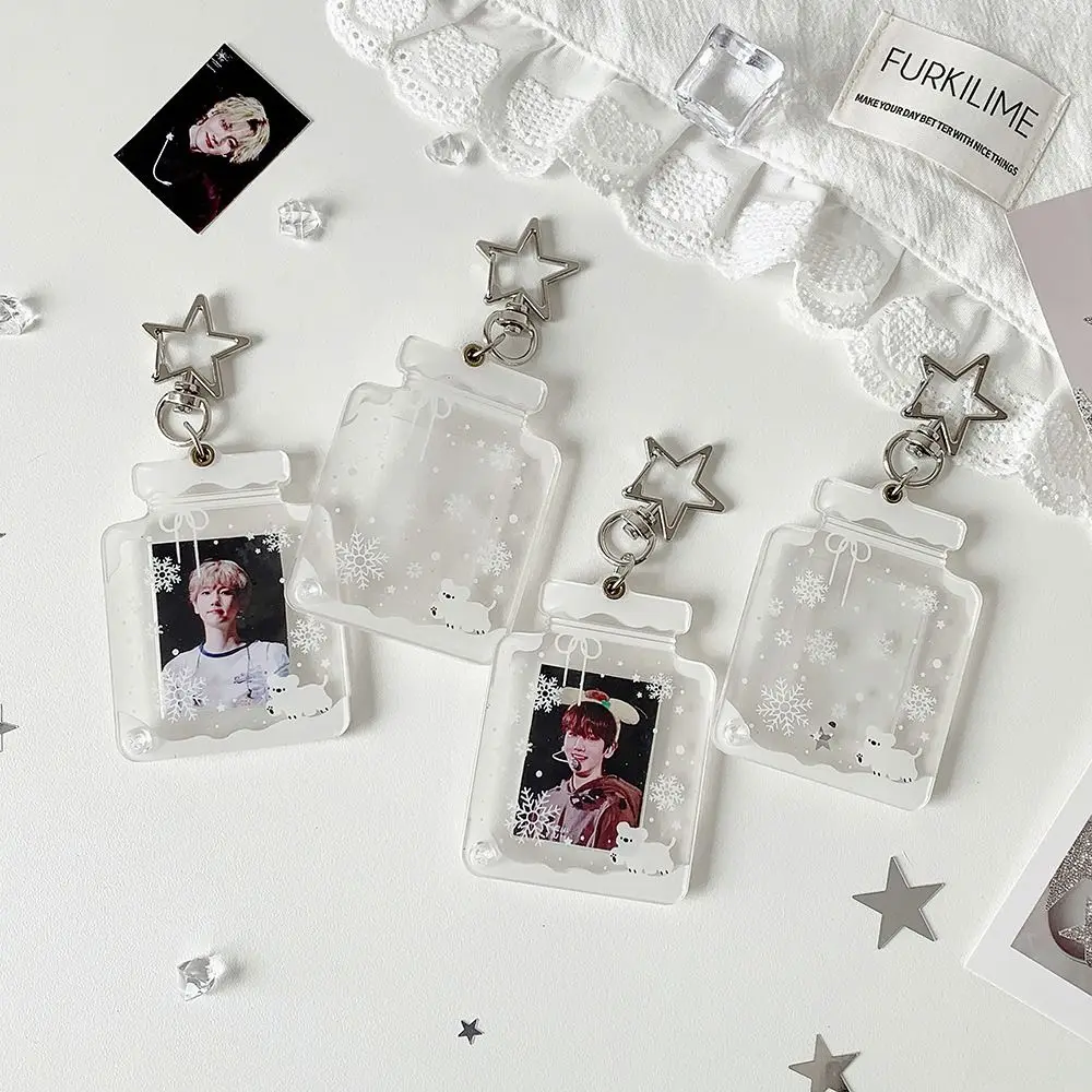High Quality Acrylic Photo Card Holder Snowflake Bottle Shape 1 Inch Card Storage Photo Frame Keychain Backpack Pendant