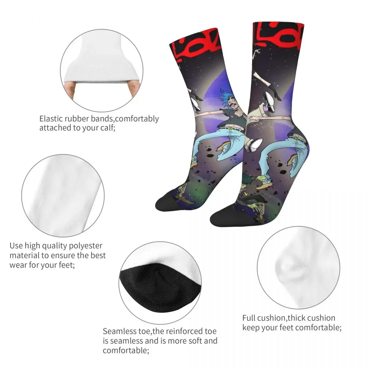 Crazy Design Music Band Gorillaz Basketball Socks 3D Printing Novelty Street Style Crazy Socks for Unisex Sweat Absorbing