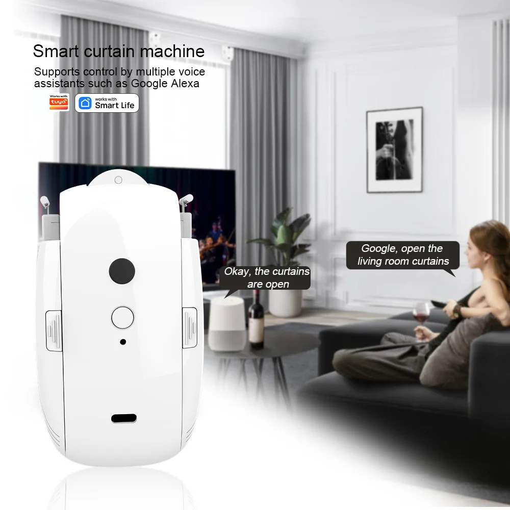 Smart Curtain Robot (T/U-Shaped Track) with Bluetooth APP Short-Range Control, Noiseless Timing Switch, Pull-To-Start Mechanism,