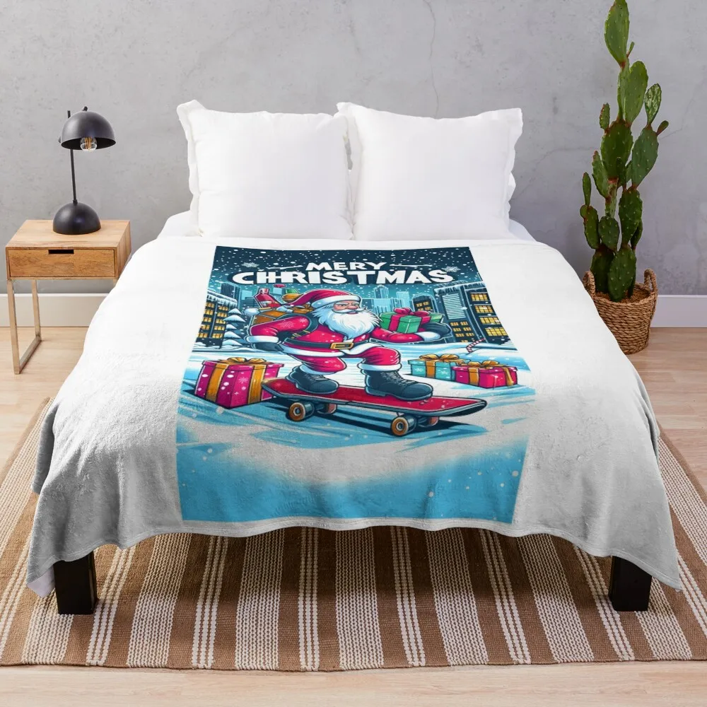 Snowboarding Santa Claus Joyfully Playing In A Vibrant 1980S 5 Throw Blanket Thermal Summer Beddings Luxury St Blankets