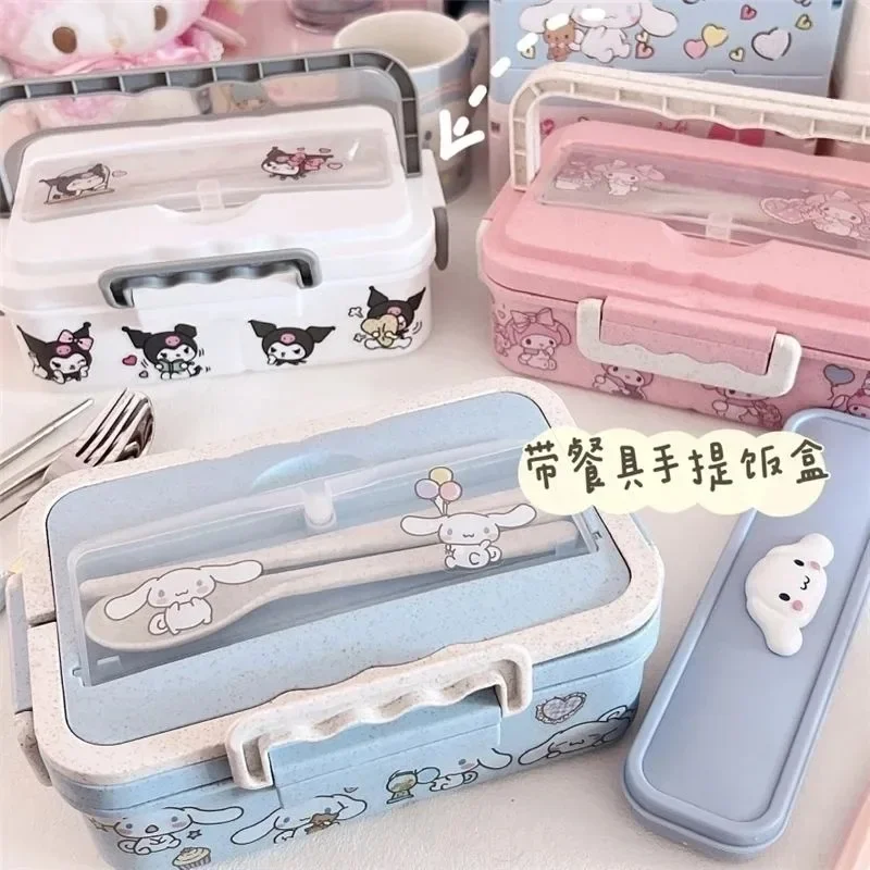 Cinnamoroll Kuromi My Melody Japanese Cartoon Cute Kawaii Straw Tableware Student Office Worker Portable Separated Lunch Box