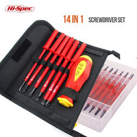 Hi-Spec 14 In 1 Insulated Screwdriver Set Hand Tool Set Fully Insulated High Voltage Multi Screw Electric Screwdriver Kit