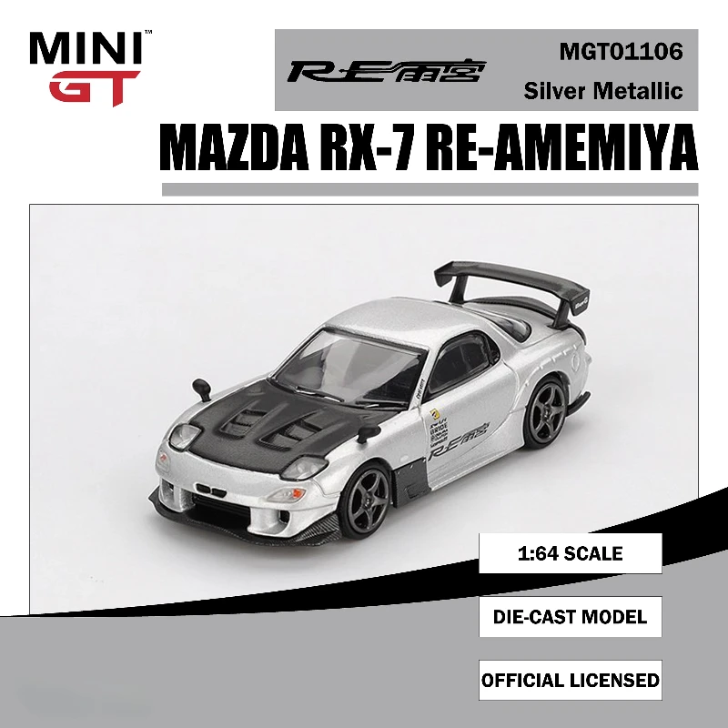 MINIGT 1:64 Mazda RX-7 RE Yugong 1106 Chase Silver Alloy Car Model