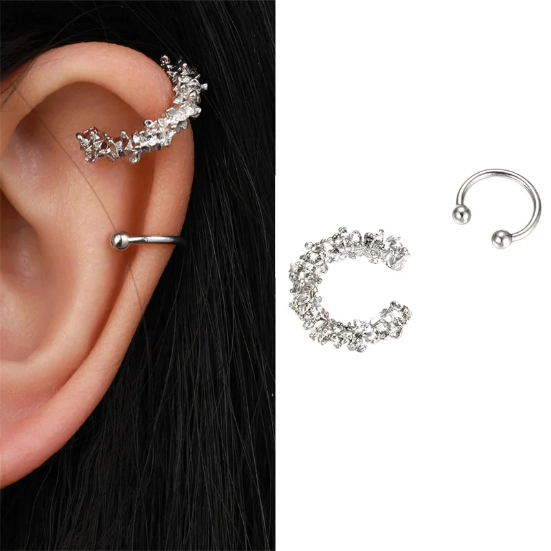 2PCS/Set Fashion C-shaped Earring Metal Non-Piercing Bone Ear Cuff Clip Earrings Women Jewelry Accessries