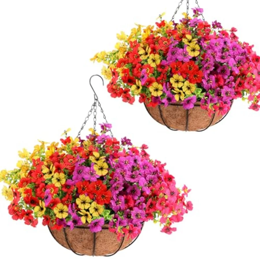 

2 комплекта искусственных подвесных цветов для улицы, устойчивых к УФ-излучению, реалистичные подвесные кашпо для уличных растений